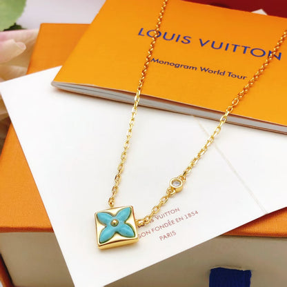 [神秘の]星の青いモップ 1 ダイヤモンド ゴールドネックレス