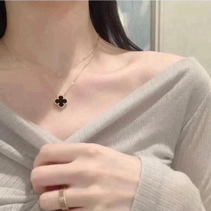 [Mystic]CLOVER 15MM BLACK ONYX SINGLE FLOWER NECKLACE