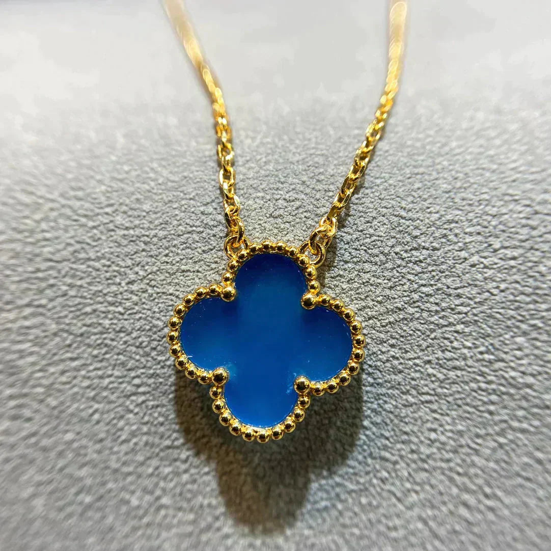 [Mystic]CLOVER 15MM BLUE AGATE NECKLACE