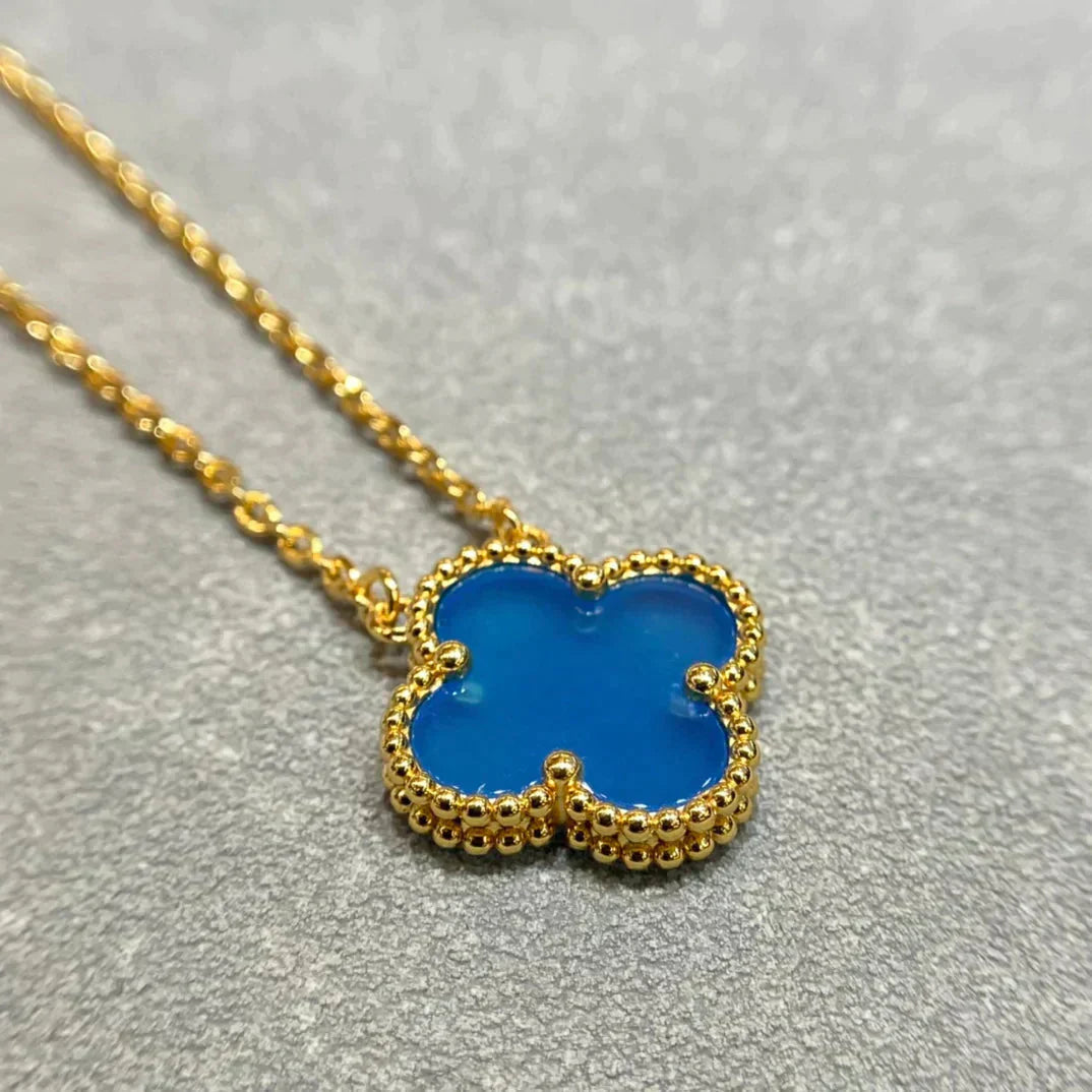 [Mystic]CLOVER 15MM BLUE AGATE NECKLACE