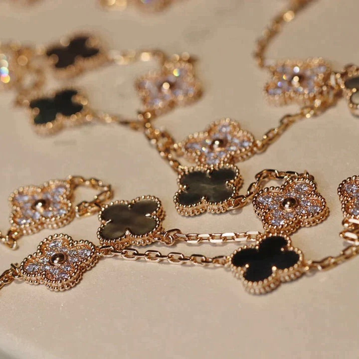[Mystic]CLOVER 20 MOTIFS DARK MOP DIAMOND  NECKLACE