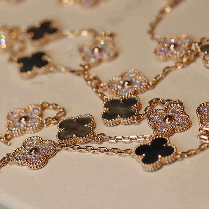 [Mystic]CLOVER 20 MOTIFS DARK MOP DIAMOND  NECKLACE