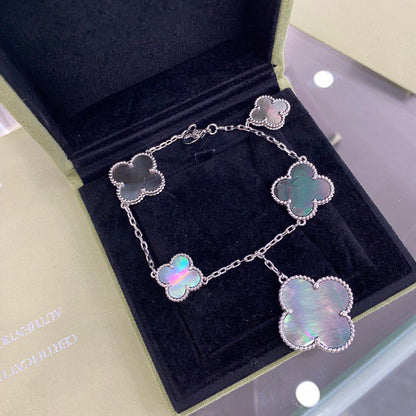 [Mystic]クローバー 5モチーフ シルバー ダークマザーオブパール ブレスレット