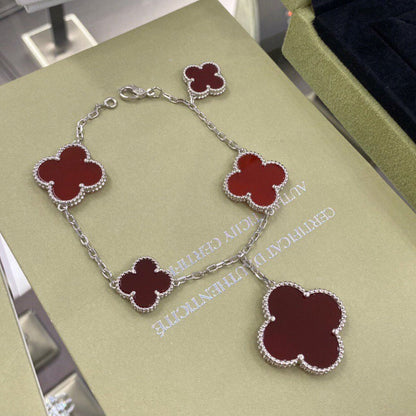 [Mystic]CLOVER 5 MOTIFS SIVLER CARNELIAN BRACELET