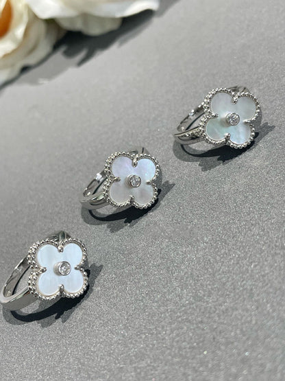 [ミスティック]クローバー シルバー白蝶貝 ダイヤモンド リング