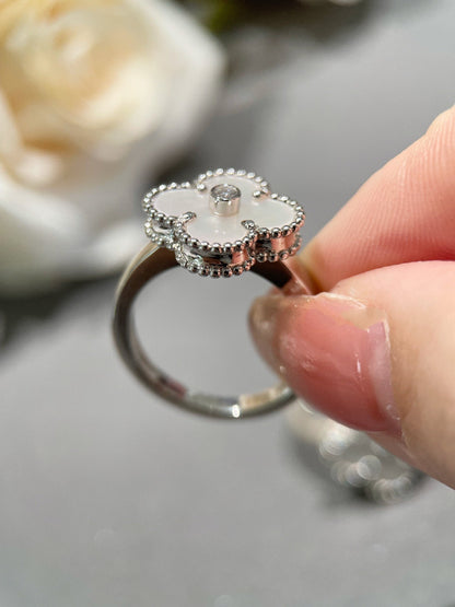 [ミスティック]クローバー シルバー白蝶貝 ダイヤモンド リング