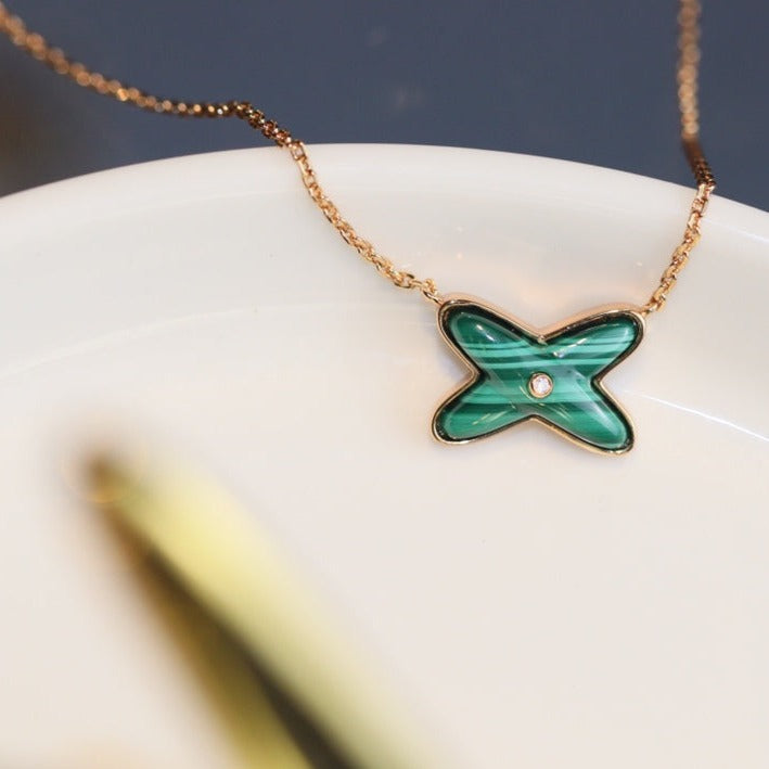 [Mystic]JEUX MALACHITE 1 DIAMOND PINK GOLD NECKLACE