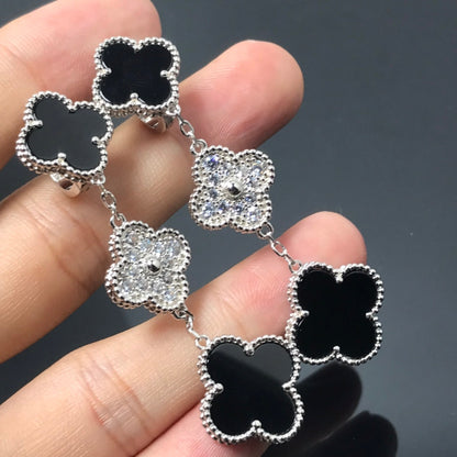 [Mystic]クローバー3モチーフ ダイヤモンド オニキス シルバーピアス