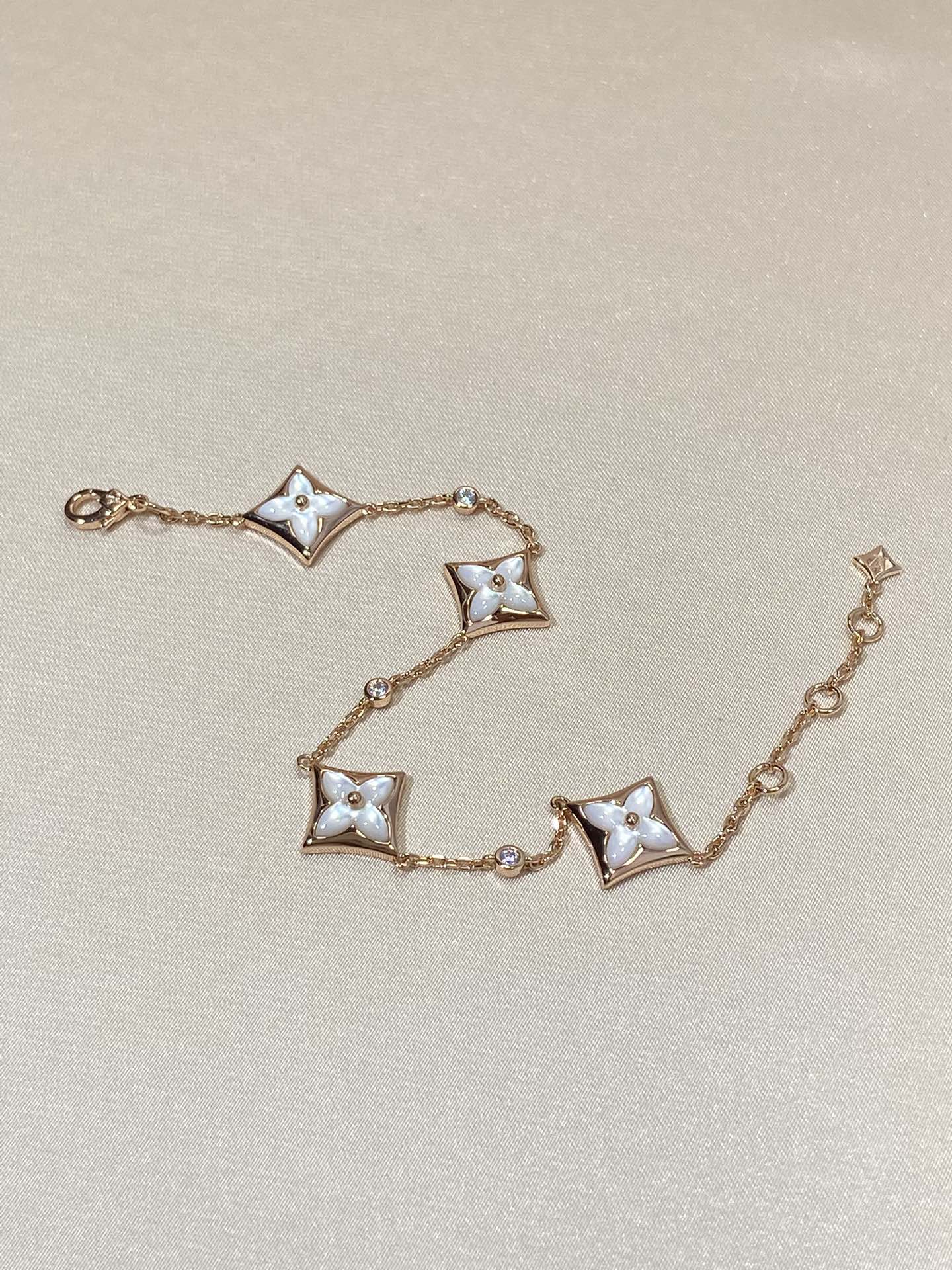 [ミスティック]スター 4 モチーフ MOP ダイヤモンド ピンクゴールド ブレスレット