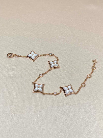 [ミスティック]スター 4 モチーフ MOP ダイヤモンド ピンクゴールド ブレスレット