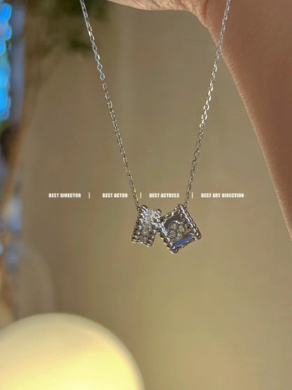 [ミスティック]ペルレー ダブルペンダント シルバーダイヤモンドネックレス
