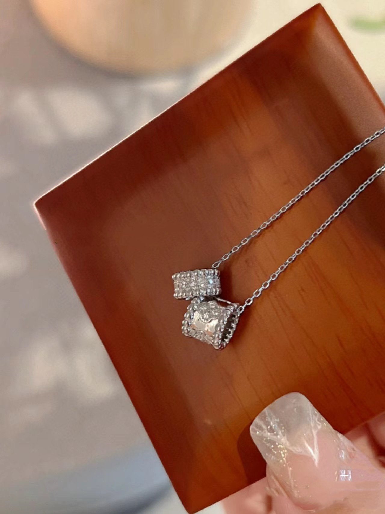 [ミスティック]ペルレー ダブルペンダント シルバーダイヤモンドネックレス
