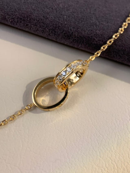 [ミスティック]LOVE NECKLACE DOUBLE RING 二重円ダイヤモンドベルト ゴールド