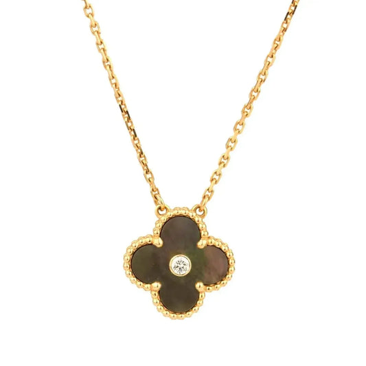 [Mystic]CLOVER 15MM ダイヤモンド＆マザーオブグレーネックレス