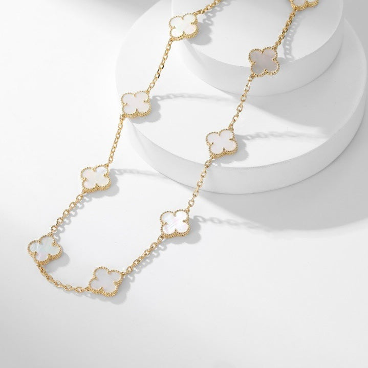 [Mystic]CLOVER 10 MOTIFS WHITE MOTHER OF PEARL NECKLACE