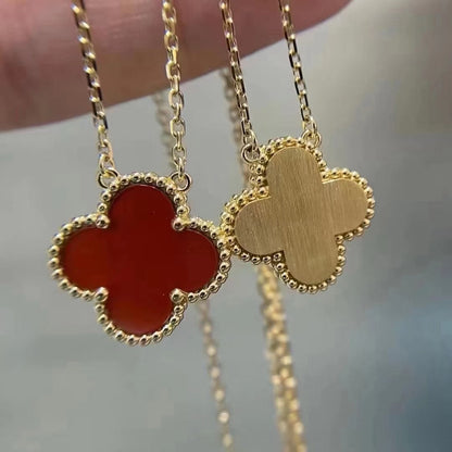 [Mystic]CLOVER 15MM CARNELIAN SINGLE FLOWER NECKLACE