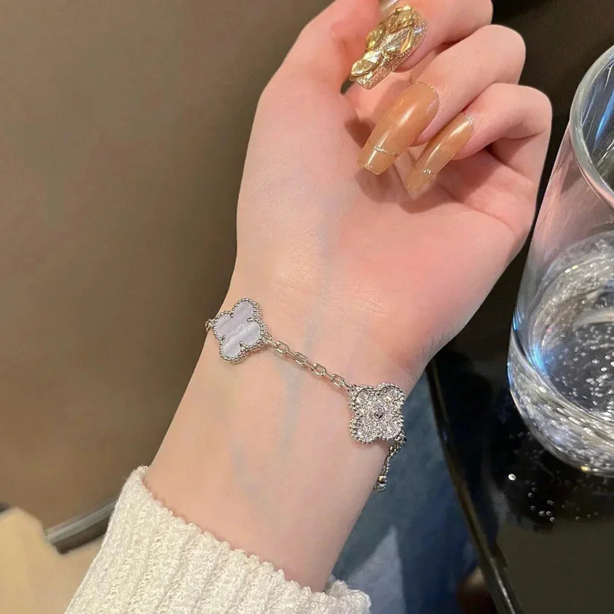 [Mystic] クローバー5モチーフ パープルカルセドニーブレスレットコレクション