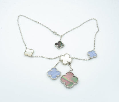 [Mystic]CLOVER MOP CHALCEDONY NECKLACE SILVER 6 MOTIF