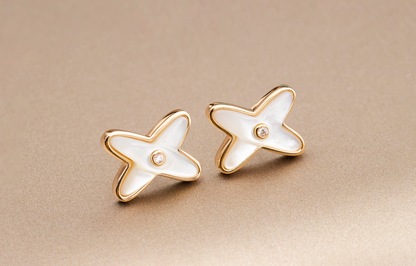 [Mystic]JEUX DE WHITE MOP ROSE GOLD DIAMOND EARRINGS