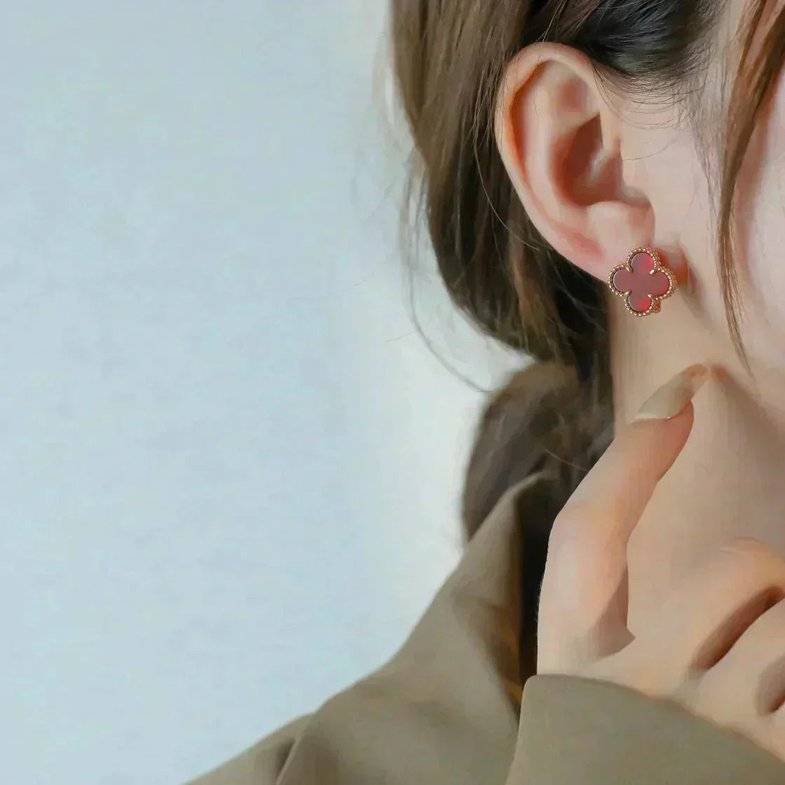 [Mystic]CLOVER MEDIUM 1 MOTIFS CARNELIAN  EARRINGS