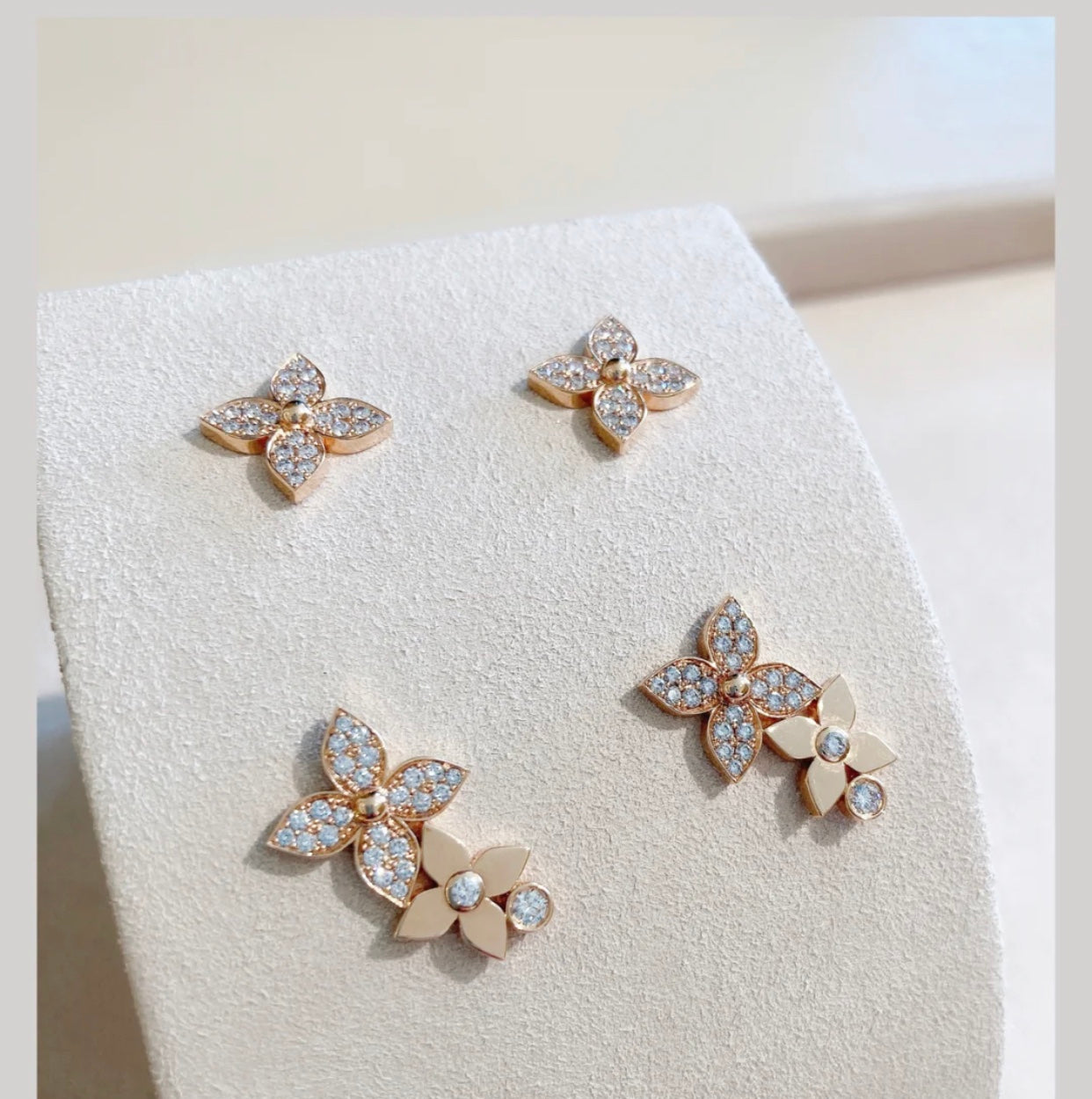 [Mystic]星の花ピアス（ピンクゴールド、ダイヤモンド）