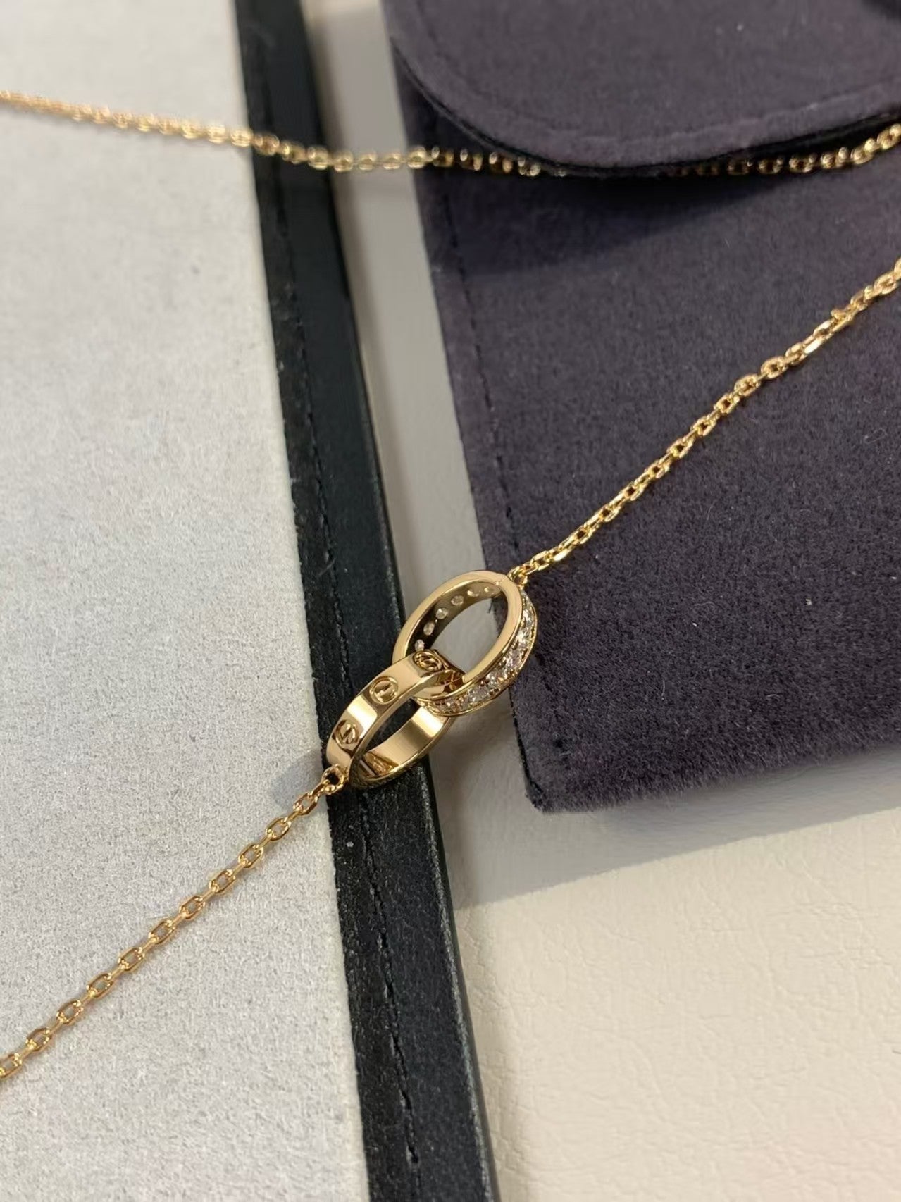 [ミスティック]LOVE NECKLACE DOUBLE RING 二重円ダイヤモンドベルト ゴールド