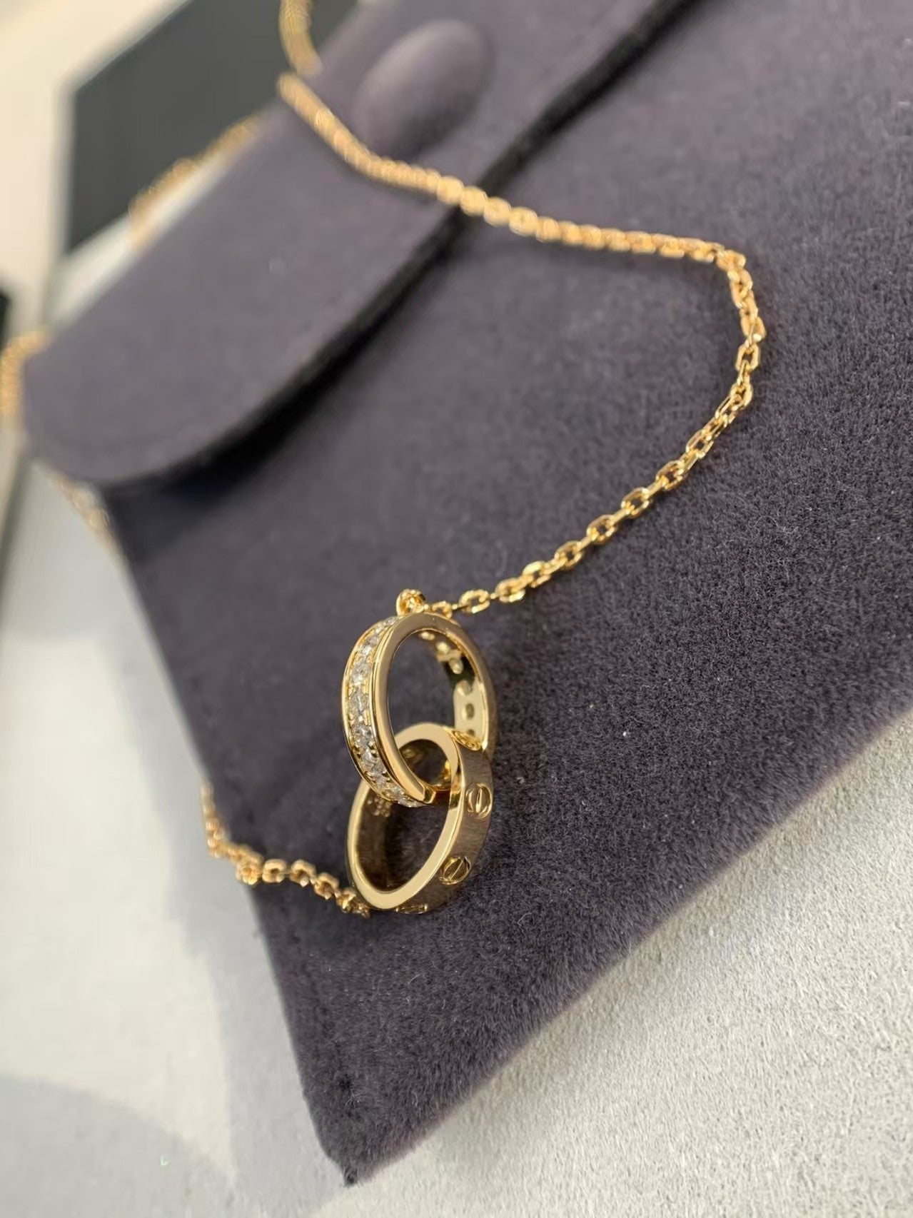 [ミスティック]LOVE NECKLACE DOUBLE RING 二重円ダイヤモンドベルト ゴールド