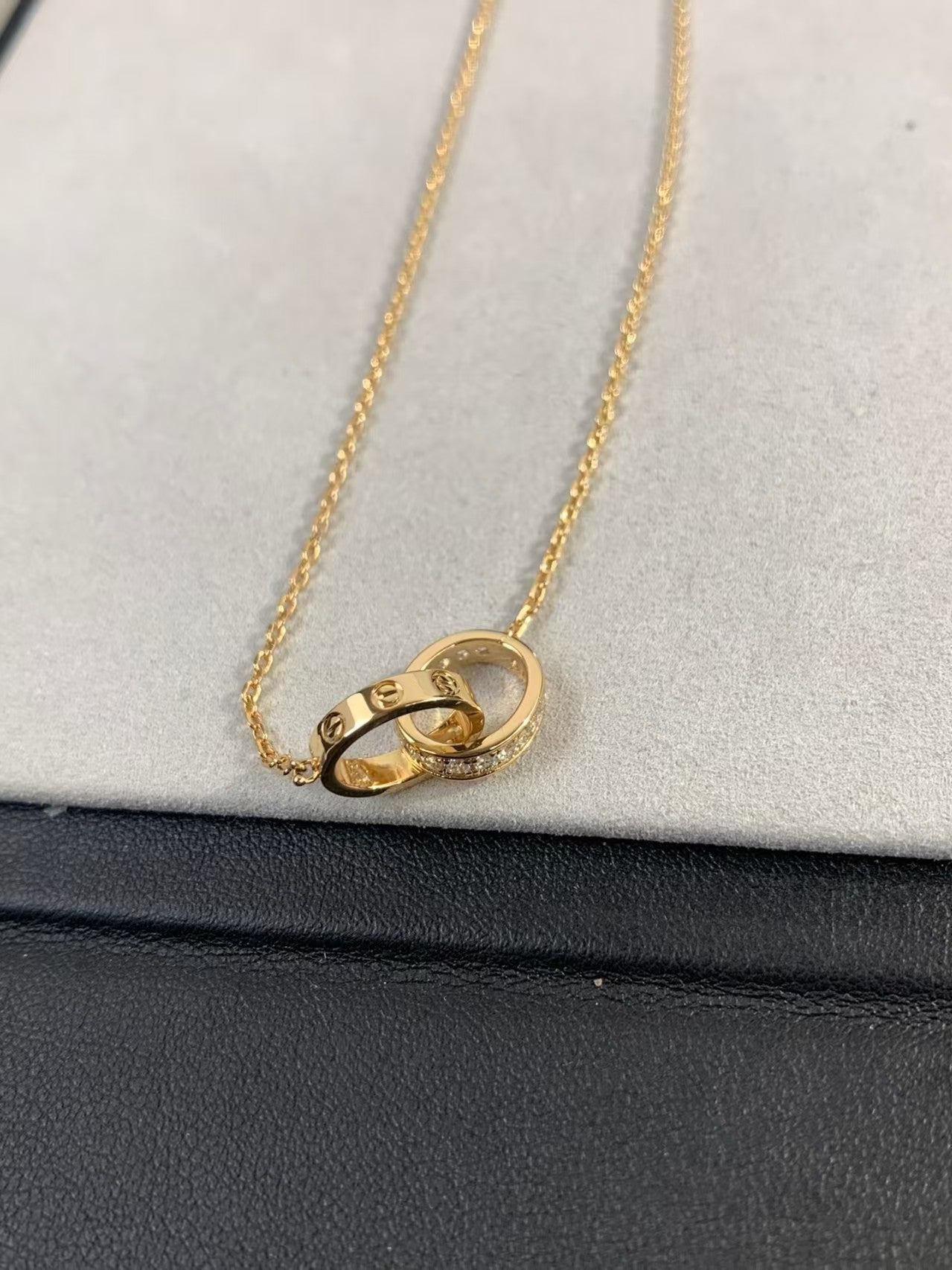 [ミスティック]LOVE NECKLACE DOUBLE RING 二重円ダイヤモンドベルト ゴールド