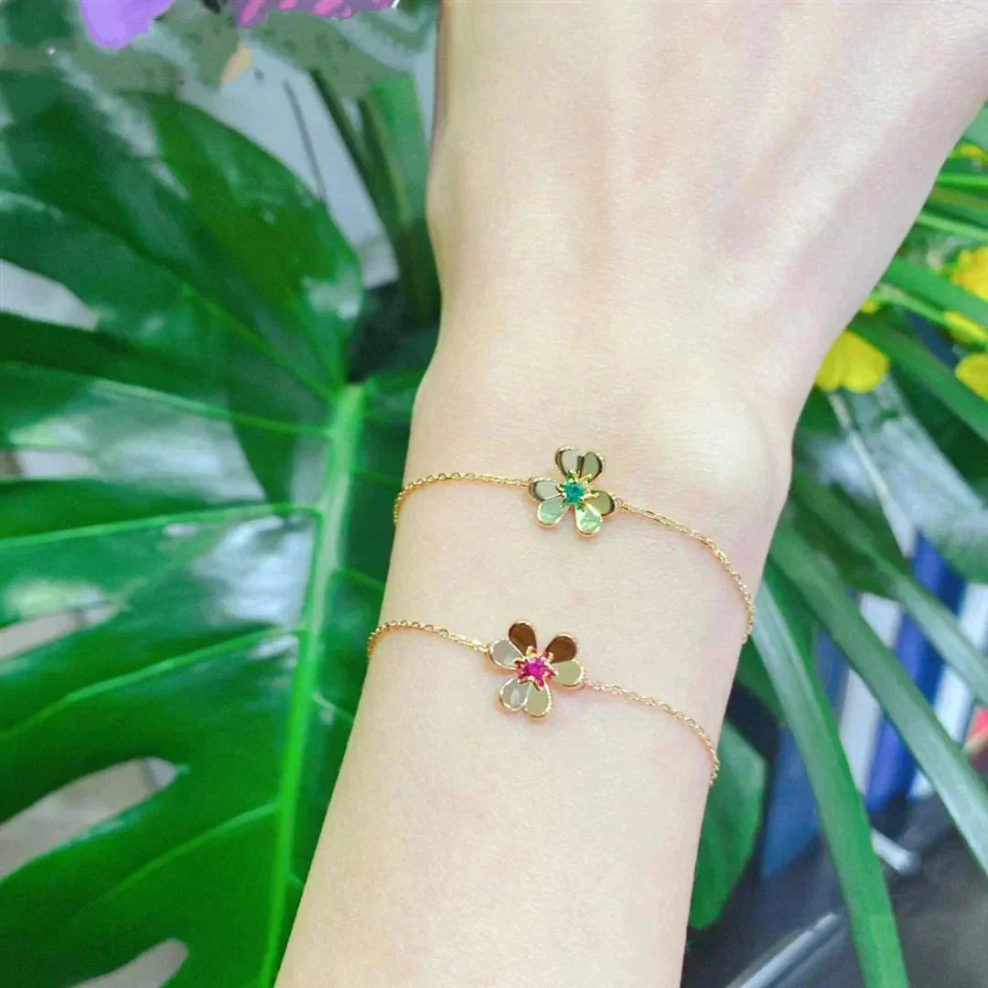 [Mystic] FRIVOLE GOLD FLOWER PINK MALACHITE BRACELET