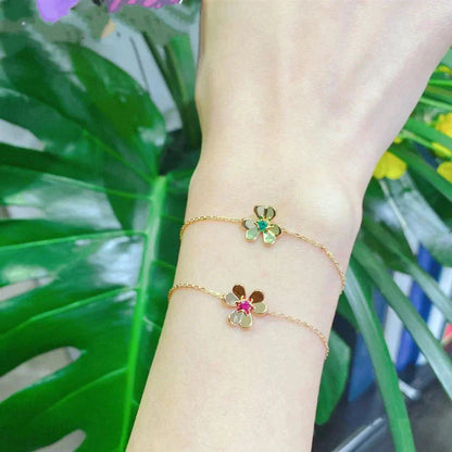 [Mystic] FRIVOLE GOLD FLOWER PINK MALACHITE BRACELET