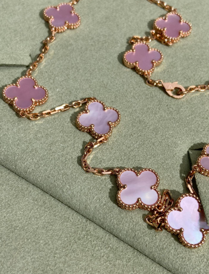 [Mystic]CLOVER 10 MOTIFS PINK CLAM NECKLACE