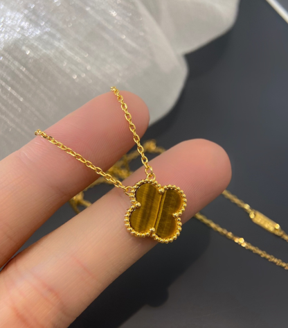 [Mystic]CLOVER 15MM TIGER'S EYS SINGLE FLOWER NECKLACE