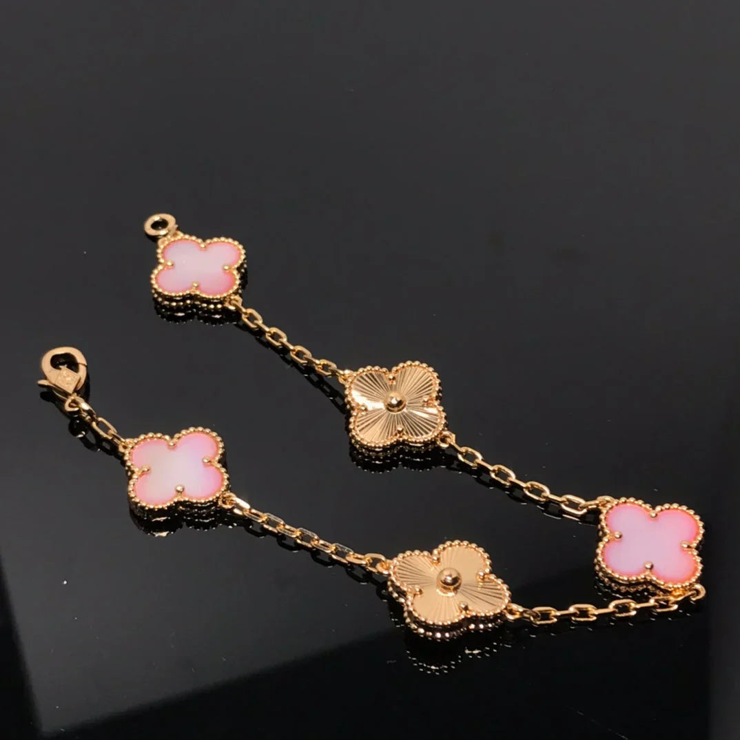 [Mystic] クローバー5モチーフ ピンクマザーオブパールブレスレットコレクション