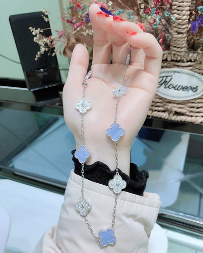 [Mystic] クローバー 10 モチーフ カルセドニー ダイヤモンド シルバーネックレス
